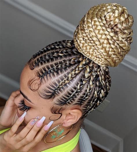 feed in braids bun styles|braid buns with side shaved.